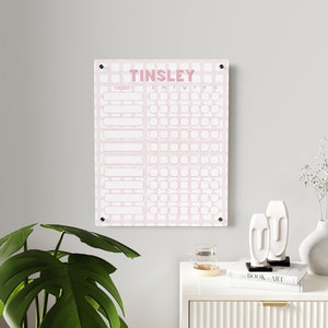 Personalized, Acrylic Chore Chart for Kids | custom, classic chore chart pink children girl dry erase acrylic homeschool girls boys