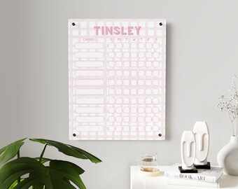 Personalized, Acrylic Chore Chart for Kids | custom, classic chore chart pink children girl dry erase acrylic homeschool girls boys