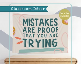 Mistakes Are Proof That You Are Trying Classroom Tapestry | Elementary School Decor |  Wall Hanging Horizontal - Bright + Funky