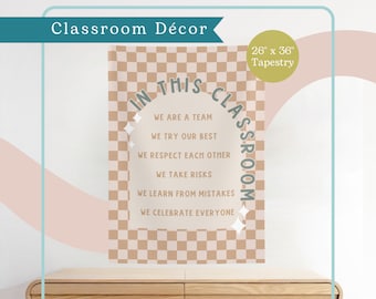In diesem Klassenzimmer Wandteppich | Neutrale Farben | Grundschuldekor | Schule Wanddekoration | Retro Poster | Wandbehang Vertikal