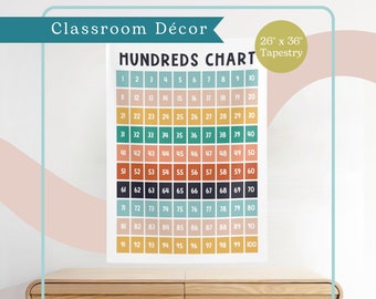 Hundreds Chart Tapestry | Boho Colors | Elementary School Décor | School Wall Décor | Math Poster