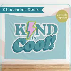 Kind Is Cool Classroom Tapestry | Elementary School Décor |  Inspirational Poster - Neon Retro