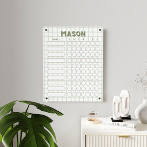 Personalized, Acrylic Chore Chart for Kids | custom, classic chore chart green children dry erase acrylic homeschool girls boys