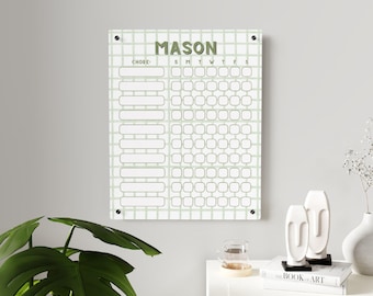 Personalized, Acrylic Chore Chart for Kids | custom, classic chore chart green children dry erase acrylic homeschool girls boys