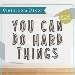 You Can Do Hard Things Wall Tapestry | Elementary School Decor | Classroom Wall Hanging Horizontal - Bright