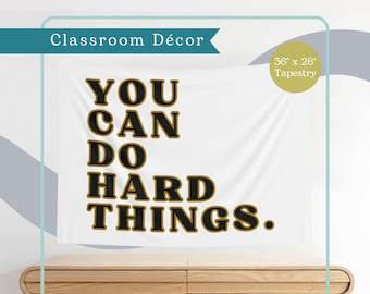 You Can Do Hard Things Wandteppich | Grundschuldekor | Klassenzimmer Wandbehang Horizontal in Gold und Schwarz