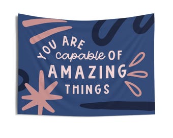 You Are Capable of Amazing Things Classroom Tapestry | Blue + Pink + Navy | Elementary School Décor