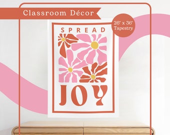 Verbreite Freude Wandbehang | Motivierendes Schulposter | Retro, Florales Klassenzimmer Dekor | Grundschullehrerin
