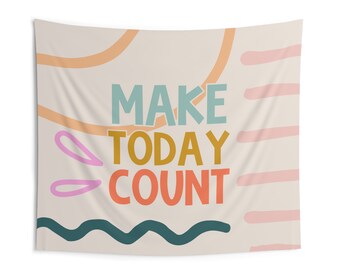 LARGE Make Today Count Klassenzimmer Wandteppich | Grundschule Dekor | Wandbehang Poster Horizontal - Bright + Funky