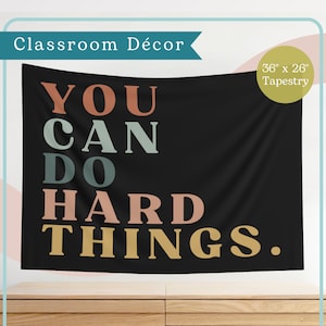 You Can Do Hard Things Wall Tapestry | Elementary School Boho Decor | Classroom Wall Hanging Horizontal in Black