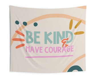 LARGE Seien Sie freundlich und haben Sie Mut Klassenzimmer Wandbehang | Grundschule Dekor | Wandbehang Poster Horizontal - Bright + Funky