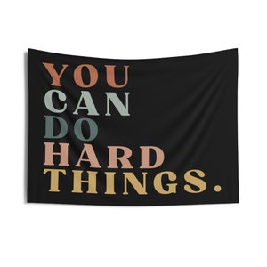 You Can Do Hard Things Wall Tapestry | Elementary School Boho Decor | Classroom Wall Hanging Horizontal in Black