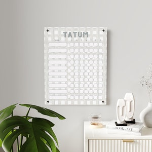 Personalized, Acrylic Chore Chart for Kids | custom, classic chore chart grey children girl dry erase acrylic homeschool girls boys