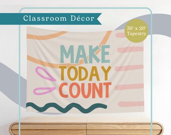 Make Today Count Classroom Tapestry | Elementary School Decor |  Wall Hanging Poster Horizontal - Bright + Funky