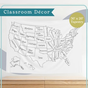 United States of America Map Classroom Tapestry | History + Social Studies Decor | Middle School Poster
