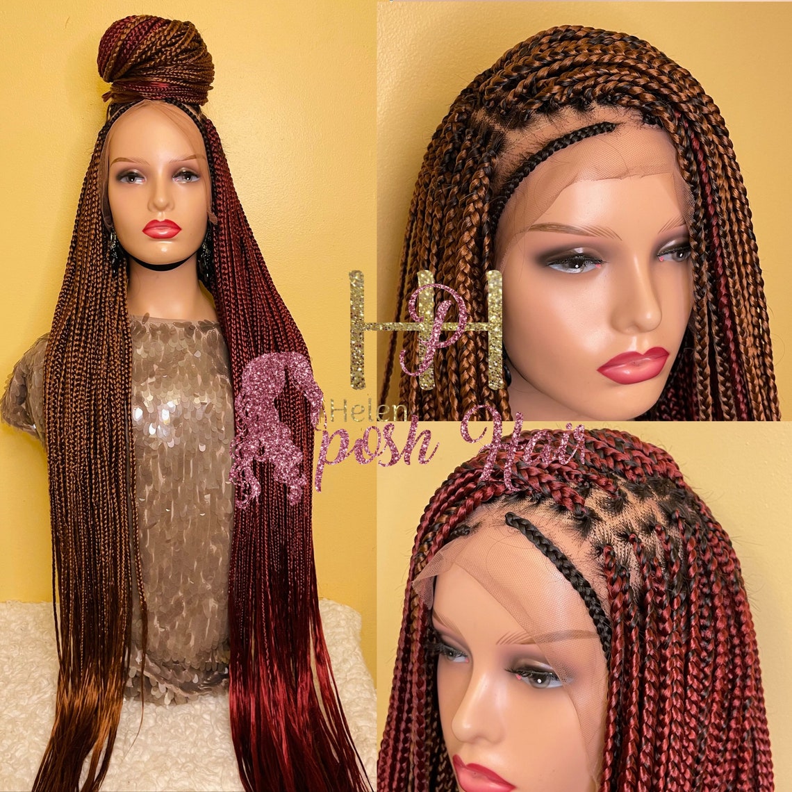 Half Wine Half Gold Knotless Box Braids. Knotless Braids Etsy UK