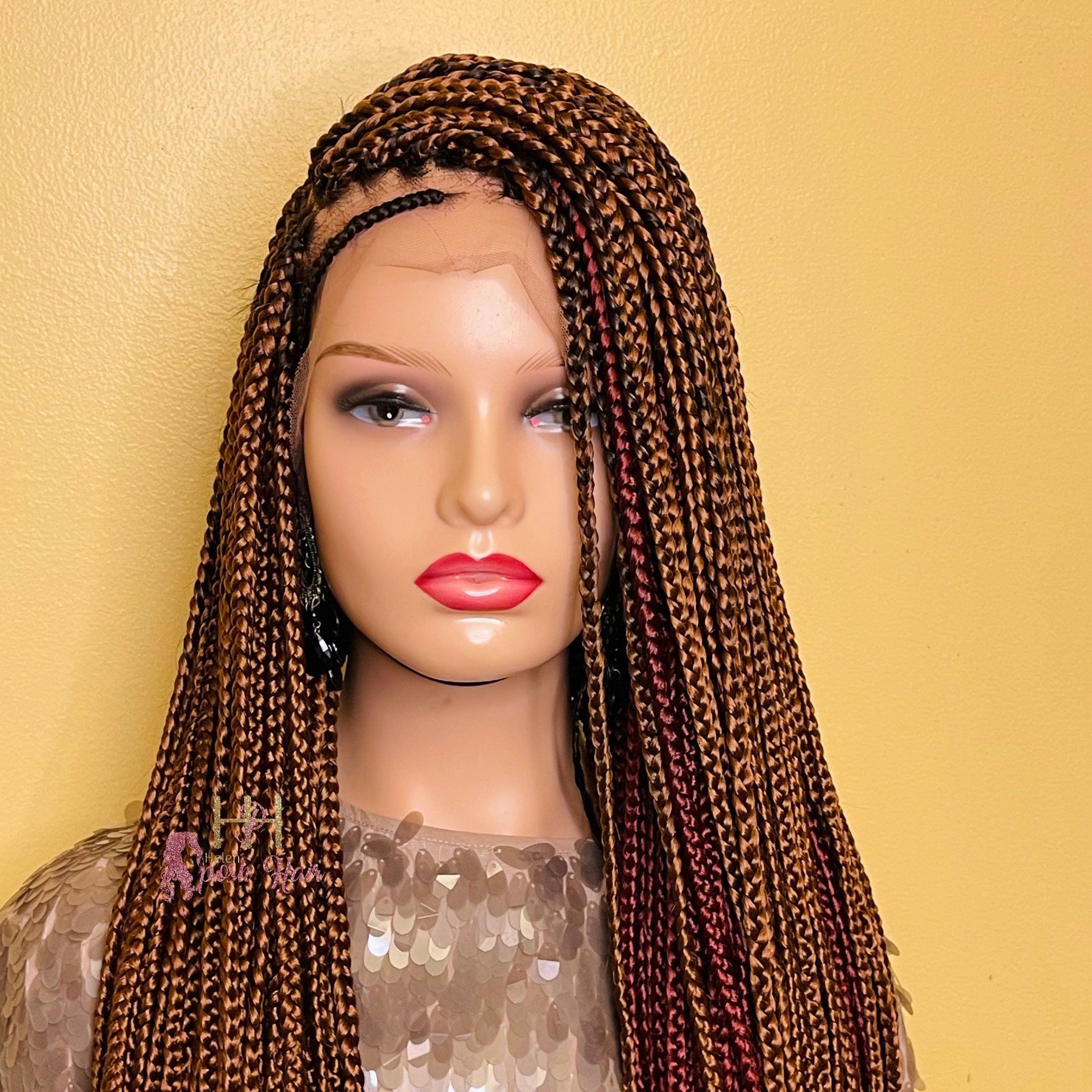 Half Wine Half Gold Knotless Box Braids. Knotless Braids Etsy UK