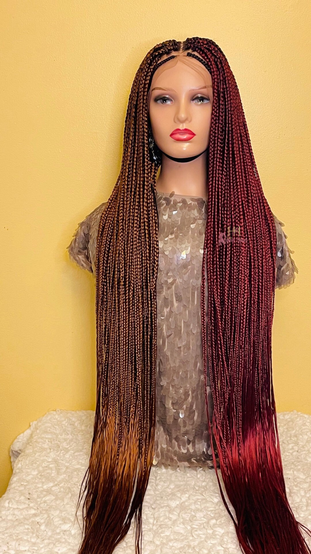 Half Wine Half Gold Knotless Box Braids. Knotless Braids Etsy UK