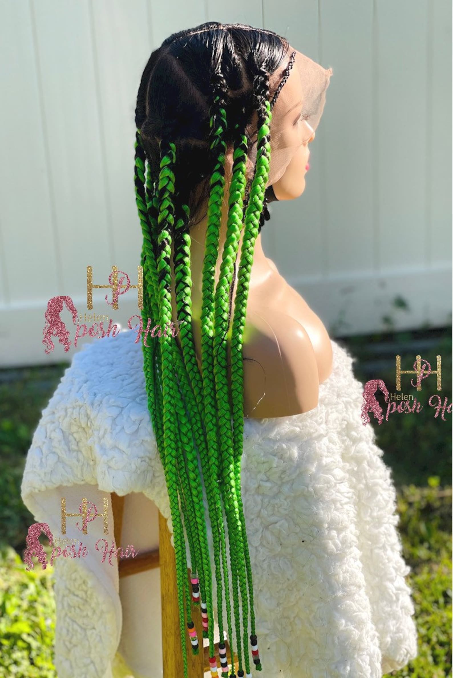 Jumbo Knotless braids lemon green braids full black women Etsy