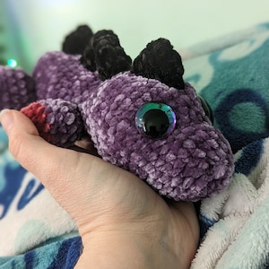 Sleepy dinosaur, sleepy dragon, purple dinosaur, snuggly dinosaur, amigurumi