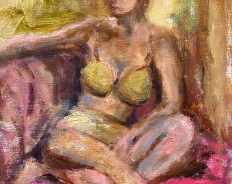 Original oil painting, Figure painting, Figurative art, Portrait artwork, Bedroom wall décor, Hand-painted Art, Oil Painting, Expressive art