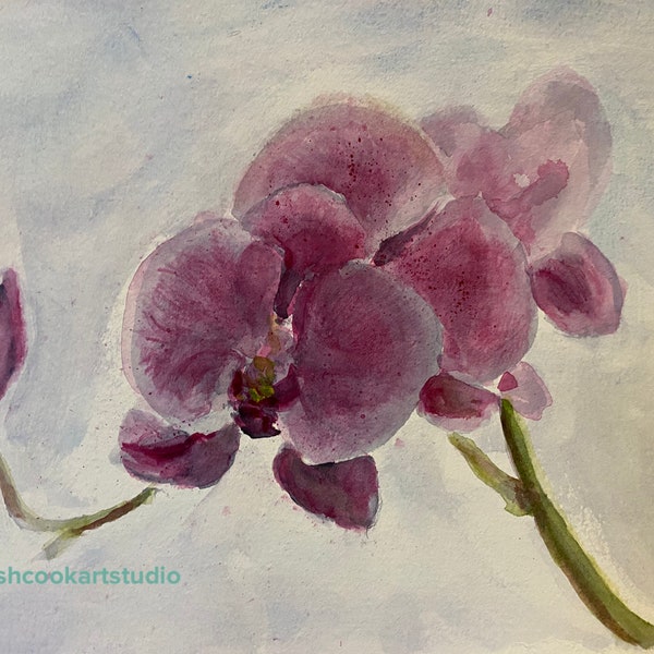 Original artwork by Josh Cusk, Orchid painting, Watercolor painting, Original watercolor, Still life, Flowers painting