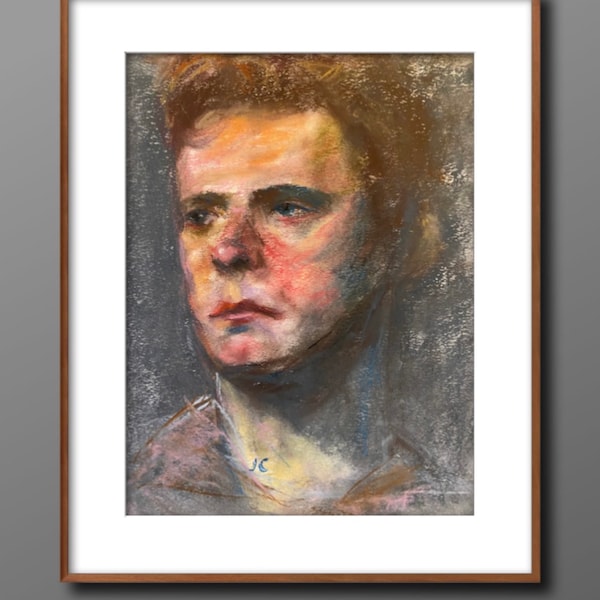 Original male portrait artwork, Soft pastel drawing, Bedroom wall décor, Hand-painted art, Wall art, Expressive art by Josh Cusk