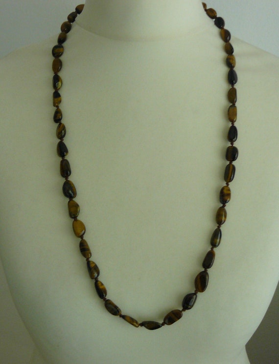 VINTAGE necklace with tiger eye stones around 198… - image 1