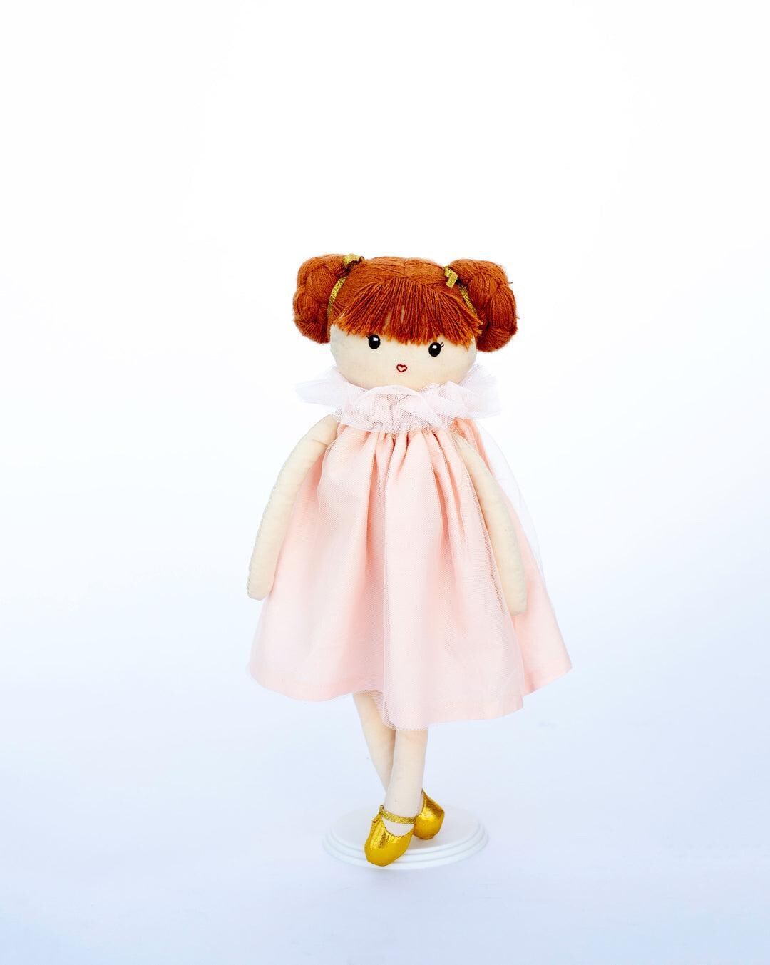 Soft Rag Doll for Baby Girl, Pink Dress Plush Doll With Red Hair, First ...