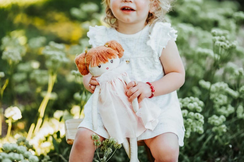 Soft Rag Doll for Baby Girl, Pink Dress Plush Doll With Red Hair, First ...