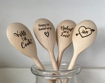 Personalised wooden spoon - laser engraved baking spoon. Valentine's Day gift for bakers, 5th anniversary, wood anniversary, wedding favours