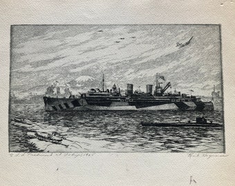 Kent Hagerman Kentucky River Ferry /'Julia/' 1959 Engraving Etching Antique Art