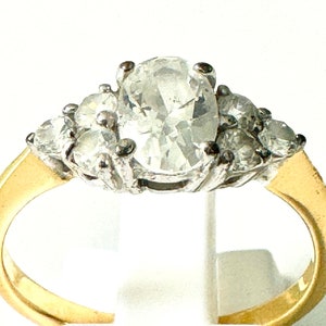Ladies Gold plate oval Lab C White Topaz and crystal set Dress Cocktail Ring Vintage size uk  P.5