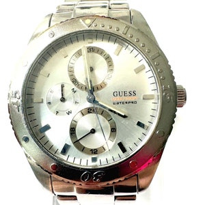 Mens Vintage Guess Waterpro 41Mm Wr 100M Diver Stainless Steel Watch Pre Owned Fully Working