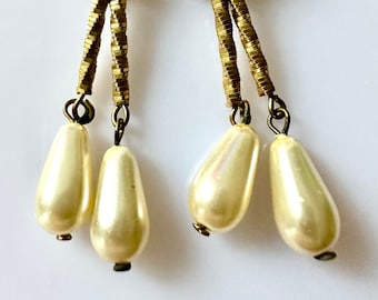 Offers on all items taken, Vintage 1940's Faux Pearl Drop Clip On Earrings, Gold Tone