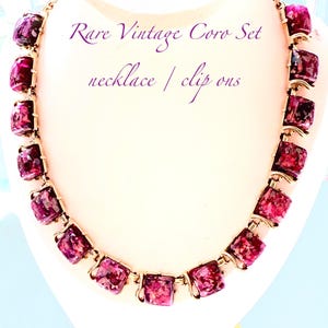 Rare Vintage Signed Coro Purple Thermoset Confetti Gold Plate  Necklace & Earrings Set Used Once