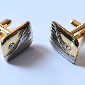 mens vintage stylish smart silver gold detailed square faced cufflinks, hardly worn pre owned