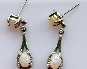 Offers on all items taken, Vintage 70's Silver moonstone drop earrings , pierced ears,  pre owned