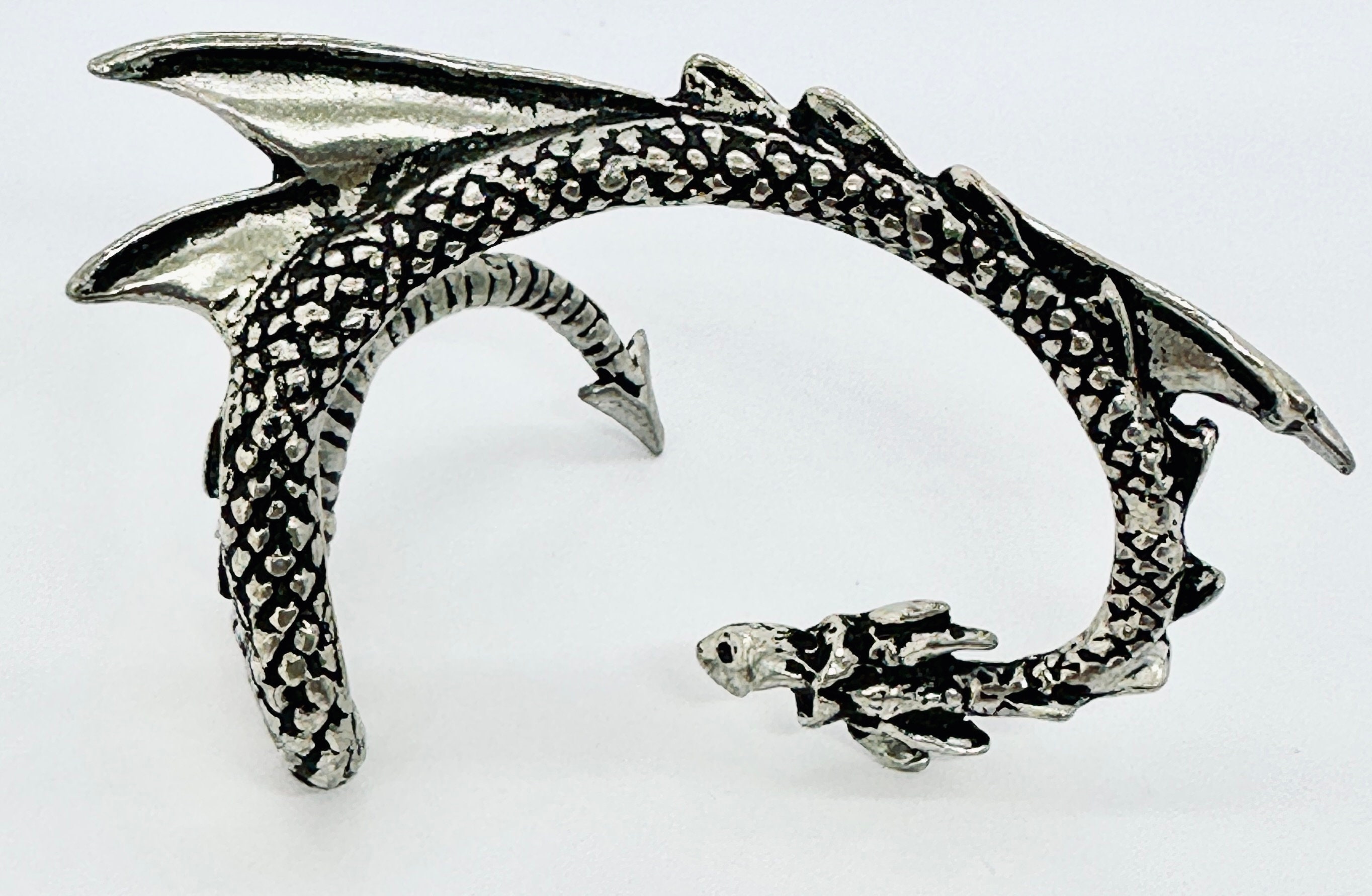 Vintage Unisex Alchemy Silver Pewter Detailed Dragon Ear Cuff Pre