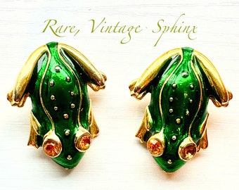 Offers on all items taken, rare and dazzling pair of vintage Sphinx clip-on frog earrings