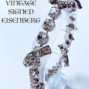 STUNNING 1940s Eisenberg STERLING Silver Heavy Large Rhinestone Bracelet. 1943-45 Mark Eisenberg Original STERLING.