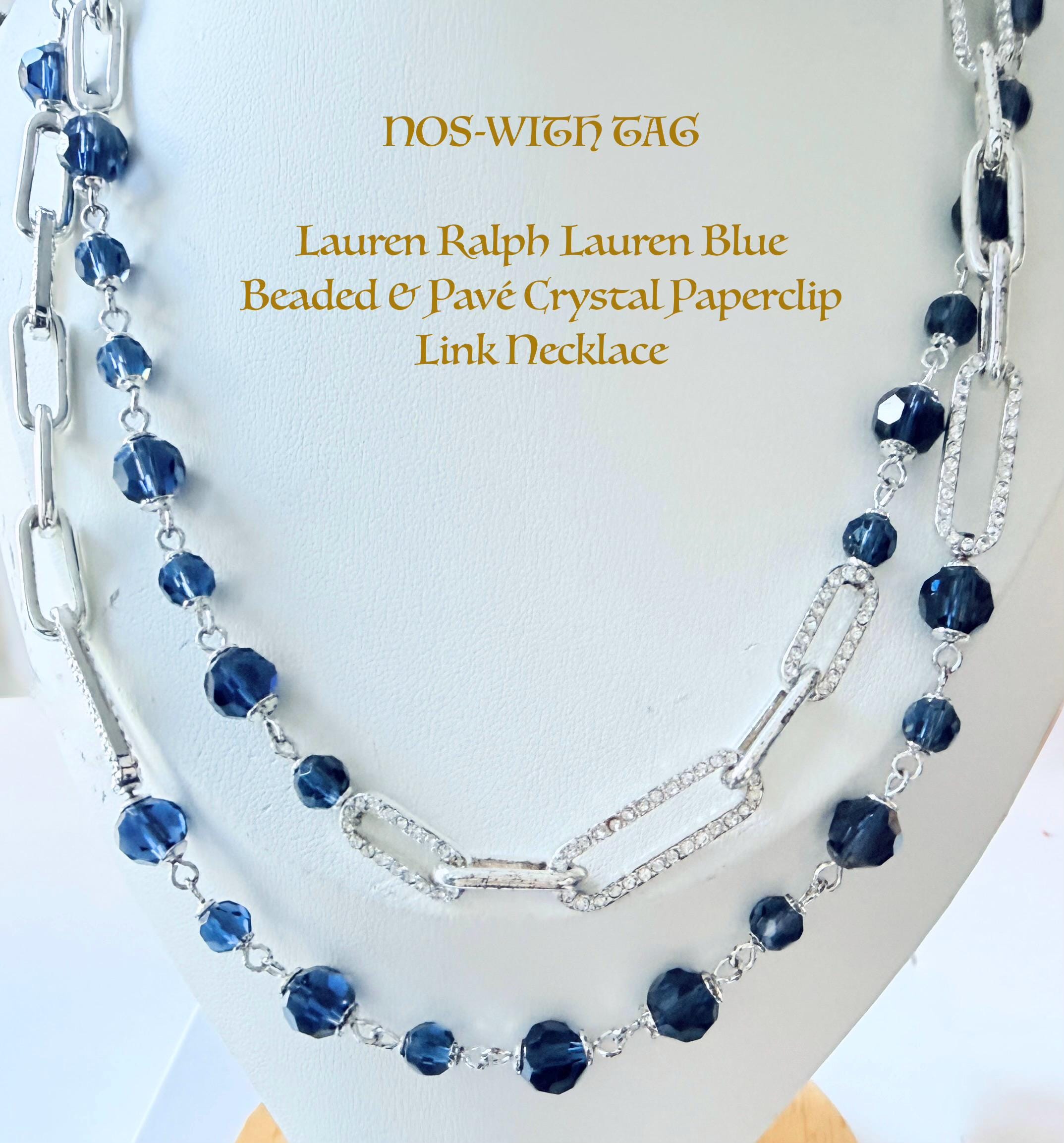 Lauren Ralph Lauren Blue Beaded Pavé Crystal Paperclip Link Lauren Ralph Lauren Blue Beaded Pavé Crystal Paperclip Link