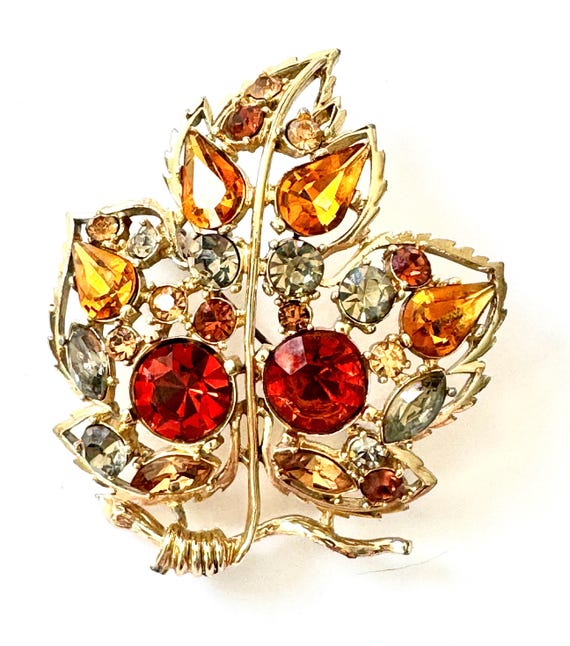 Broche Vintage Feuille En Ambre Sculpté - Alliage Cuivre, Occasion, Bijou Ancien