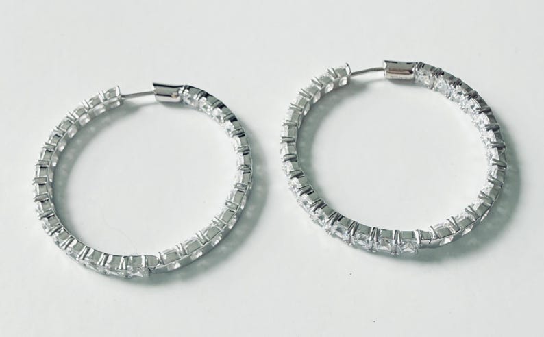 Offers on all items taken, APM Monaco XL Sterling Silver Hoop Earrings, White Micropavé Cubic Zirconia image 5