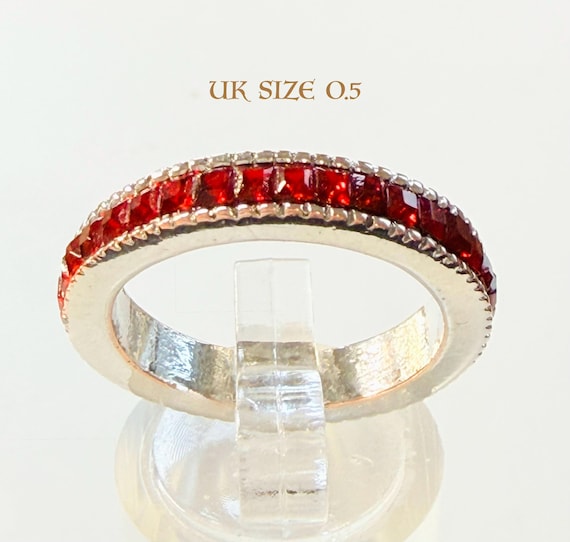 Baguette Cut Simulated Ruby Eternity Ring, Channe… - image 1