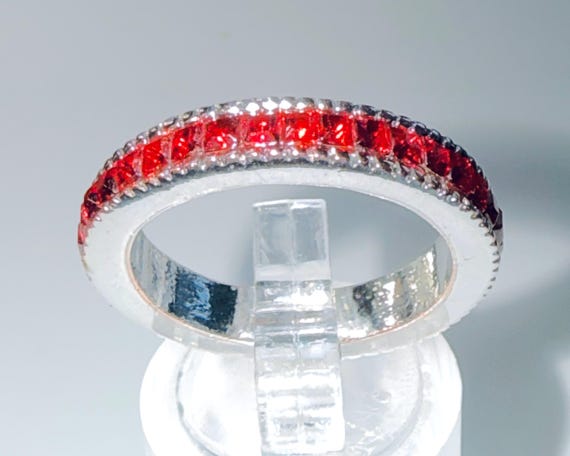 Baguette Cut Simulated Ruby Eternity Ring, Channe… - image 2