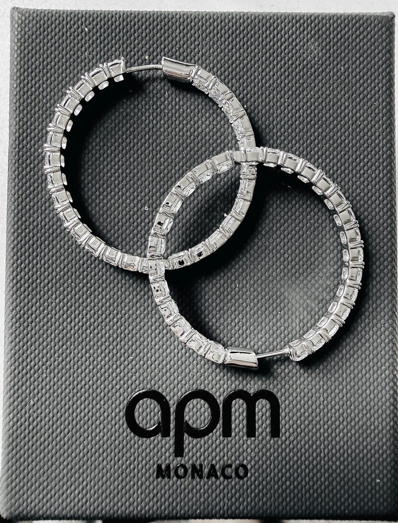 Offers on all items taken, APM Monaco XL Sterling Silver Hoop Earrings, White Micropavé Cubic Zirconia image 4