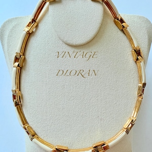 Vintage ladies D’loran FOR NINA RICCI 18 k gold plate cream enamel bamboo styling  link collar necklace as new