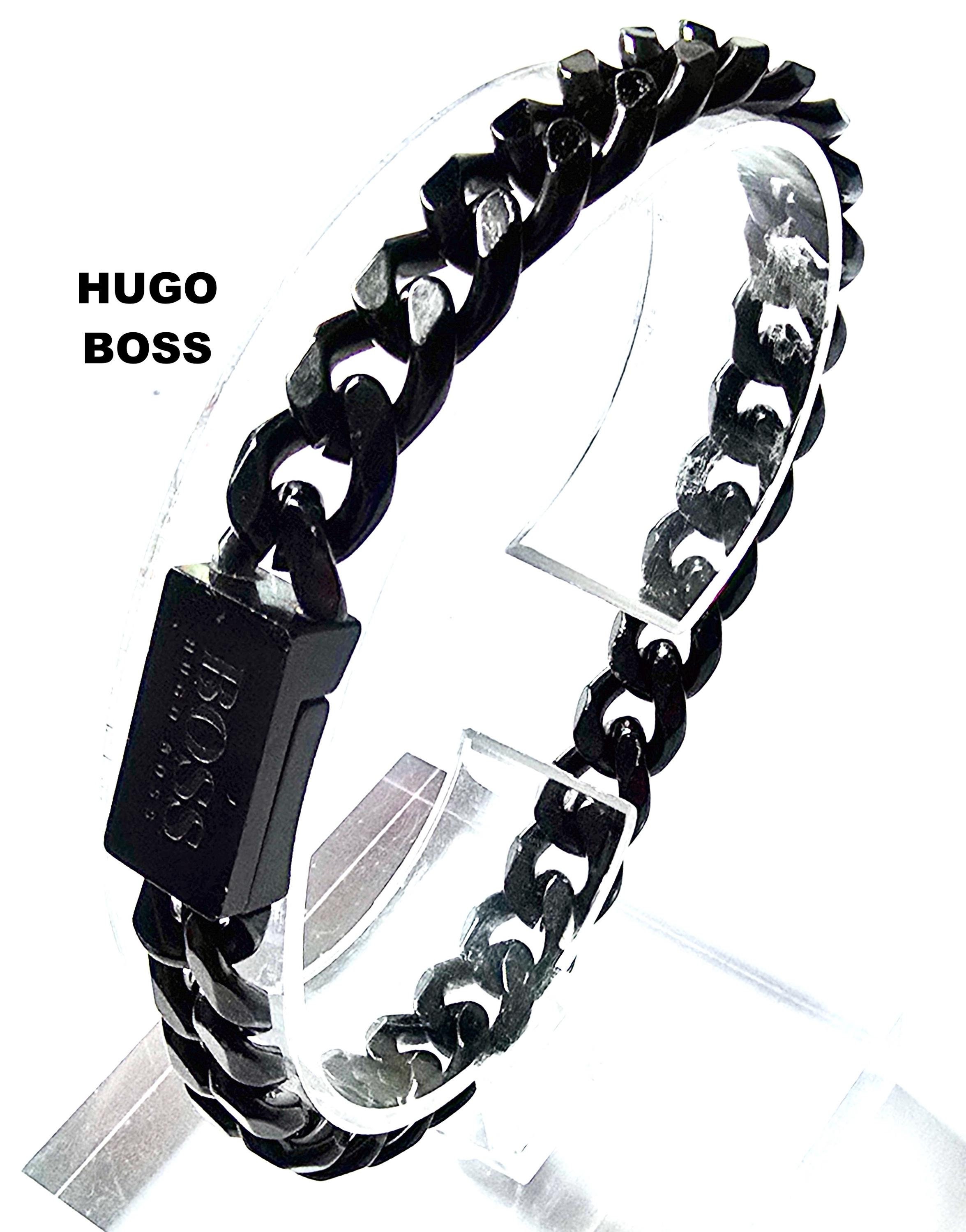 mens vintage black galvinised steel HUGO BOSS corn chain bracelet pre  owned