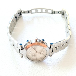 Vintage Lucien Piccard Swiss Chronograph Watch 27057WH, Genuine Lapis Lazuli, Sapphire Crystal, New Battery, Fully Operational